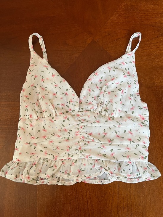 Princess Polly Tops - Princess Polly White Floral Ruffle Crop Top